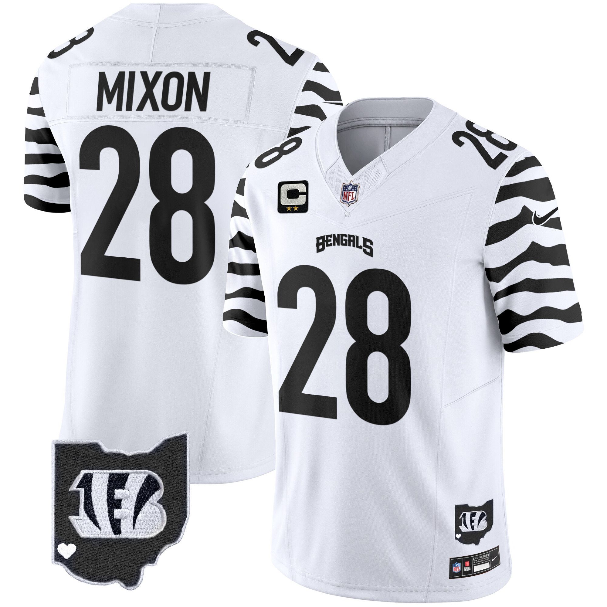 Men Cincinnati Bengals 28 Mixon White 2024 Nike Stripes Vapor Limited NFL Jersey